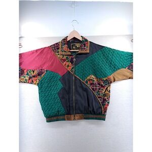 Vtg Windbreaker Womens Medium Abstract Colorful Track Jacket 80s 90s Parachute